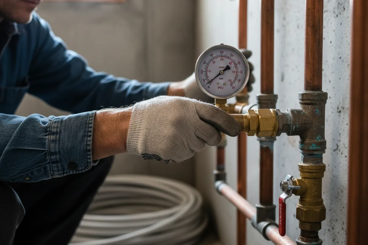 Pressure testing a repaired line during Water Line Repair in Rising Sun